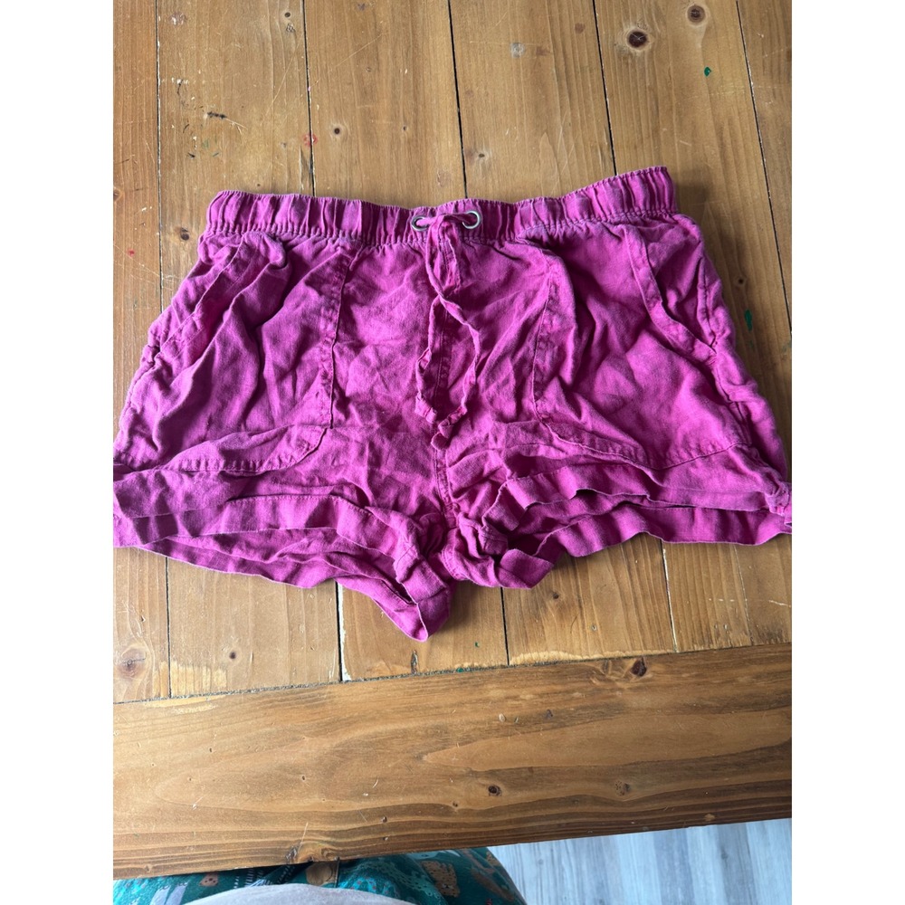 California Women Magenta Pink 100% Linen Drawstring Elastic Waist Shorts Size M